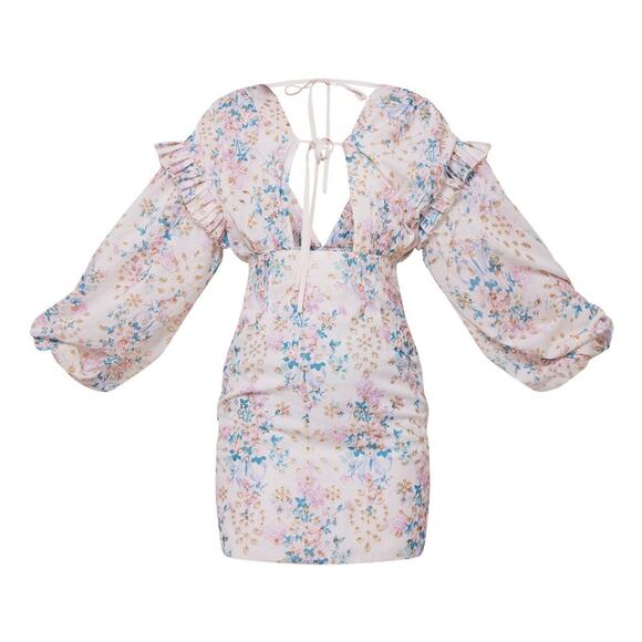 Pretty Little Thing Multi Ditsy Floral Print Embroidered Fairy Shift Dress Sz 8 - Picture 3 of 10